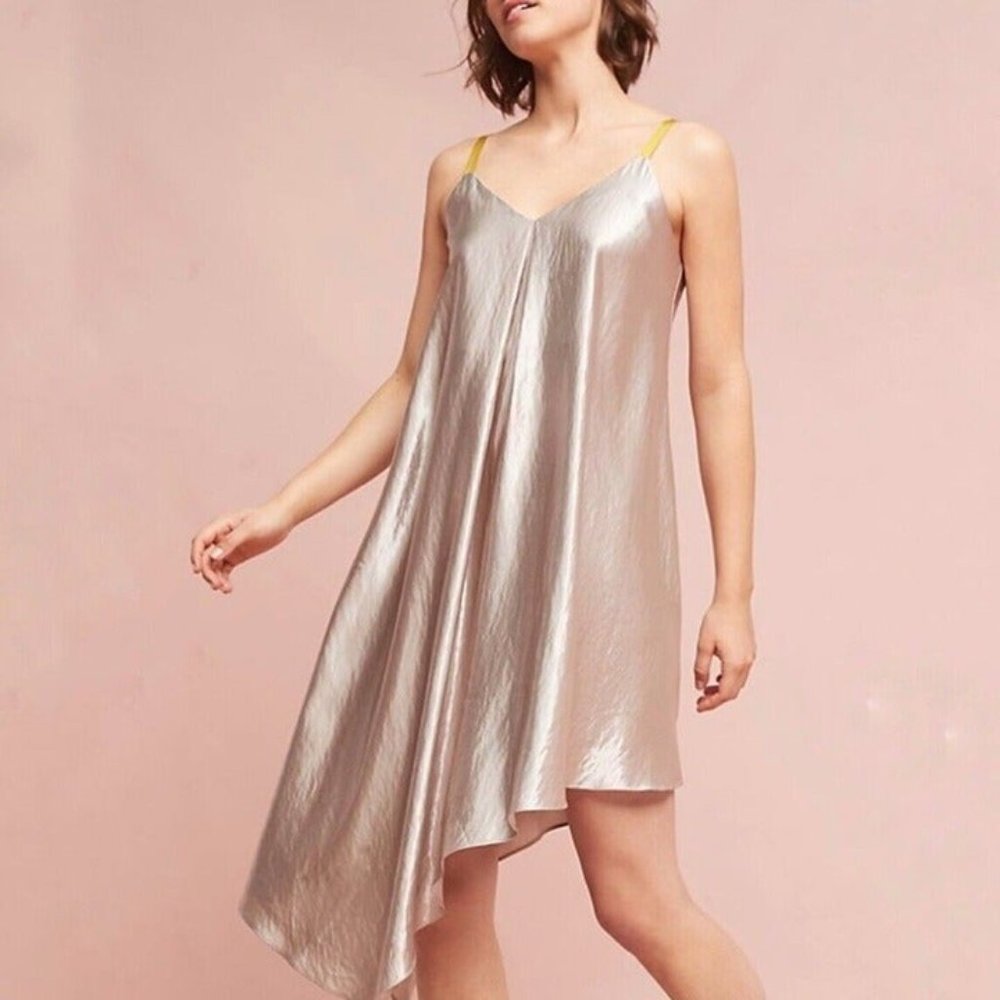 Floreat LOVED Monroe Metallic Silver Slip Dress Anthropologie Size Large BNWT